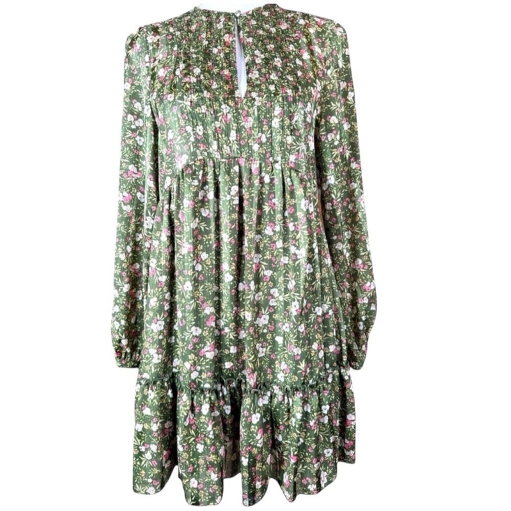 ZARA Green Floral Mini Dress w/Keyhole
Neckline and Smocked Top, Size M. - Picture 4 of 12